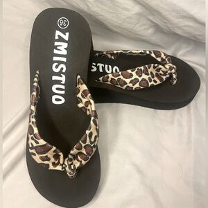 Leopard/cheetah print platform wedge flip-flop